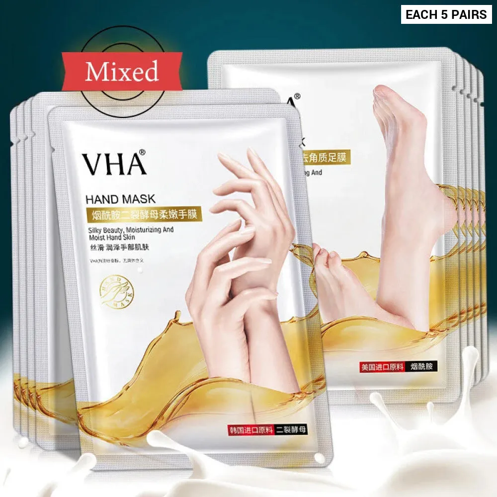 10 Pairs Nicotinamide Goat Milk Moisturizing Exfoliating Nourishing Hand & Foot Masks