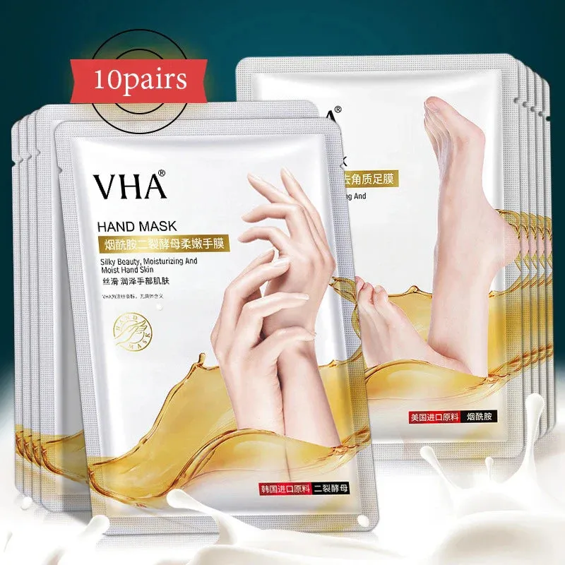 10 Pairs Nicotinamide Goat Milk Moisturizing Exfoliating Nourishing Hand & Foot Masks