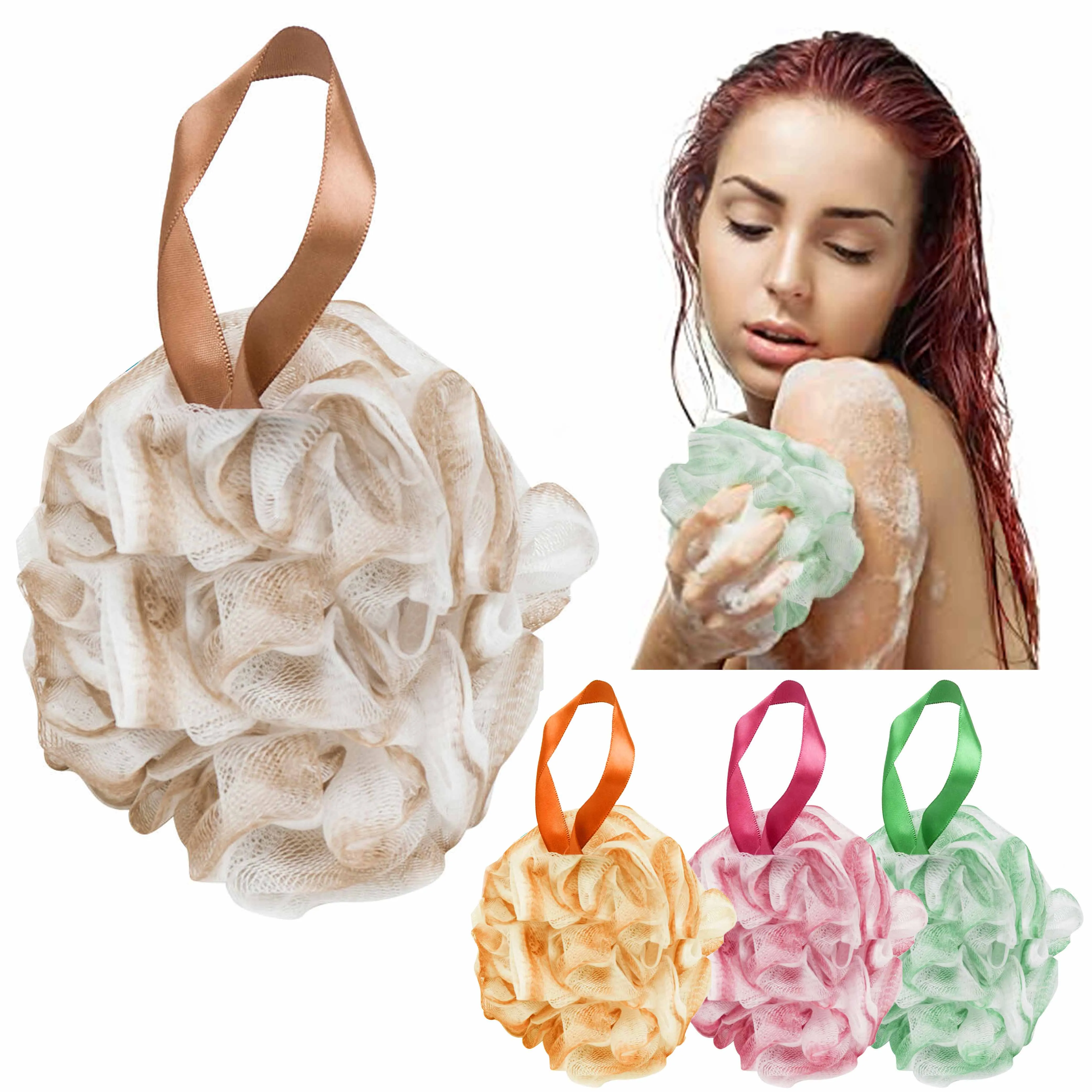 6 Pc Body Scrubber Bath Sponges Exfoliating Shower Puff Mesh Ball Loofah Brush