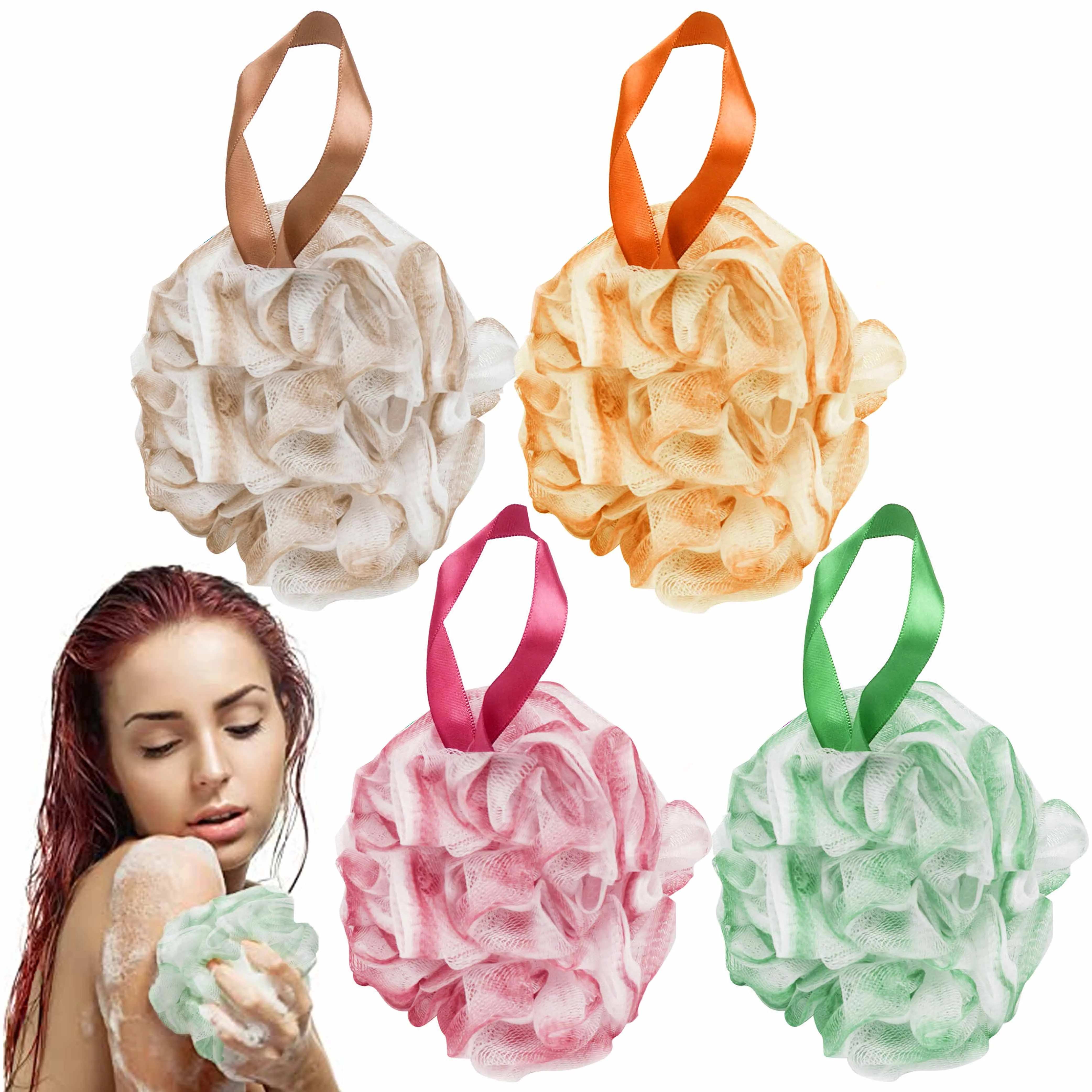 6 Pc Body Scrubber Bath Sponges Exfoliating Shower Puff Mesh Ball Loofah Brush
