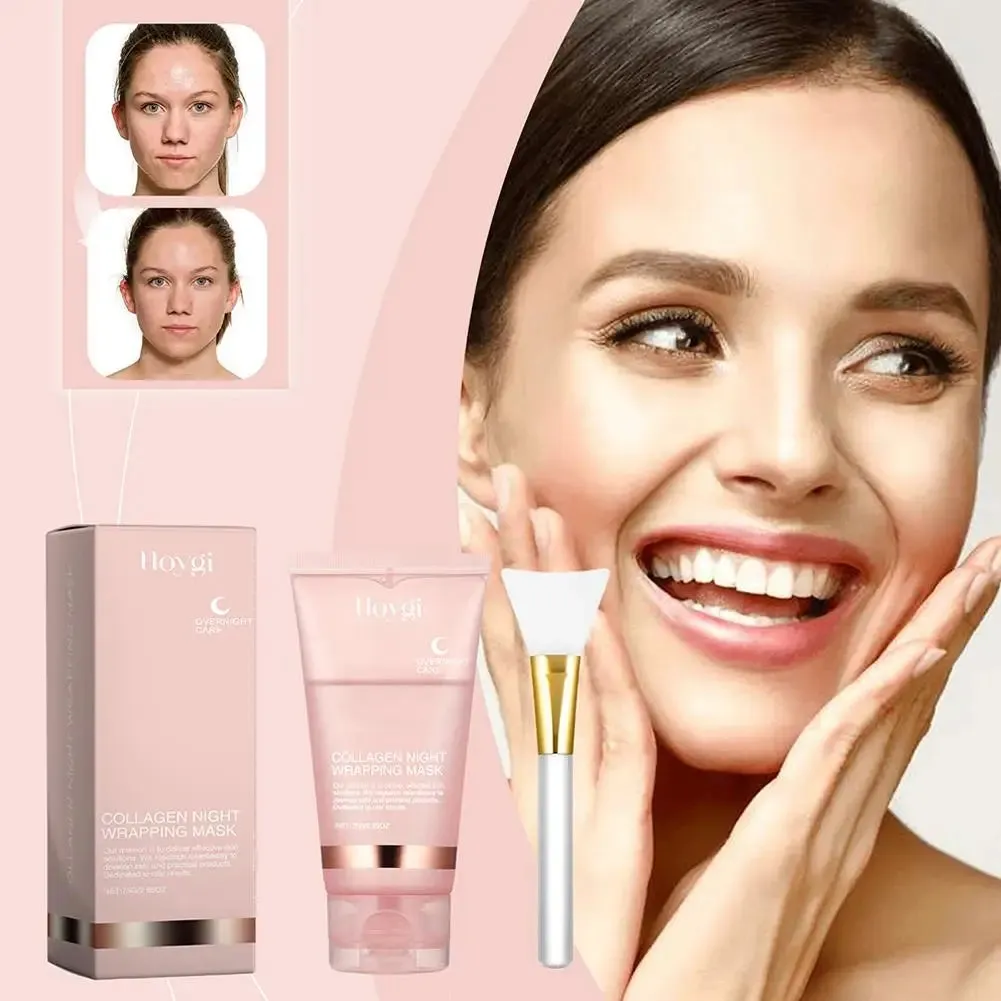 Collagen Overnight Wrapping Peel Off Facial Mask, Korean Collagen Night Wrapping Mask Deeply Hydrates Night Care Mask Cream 75ml