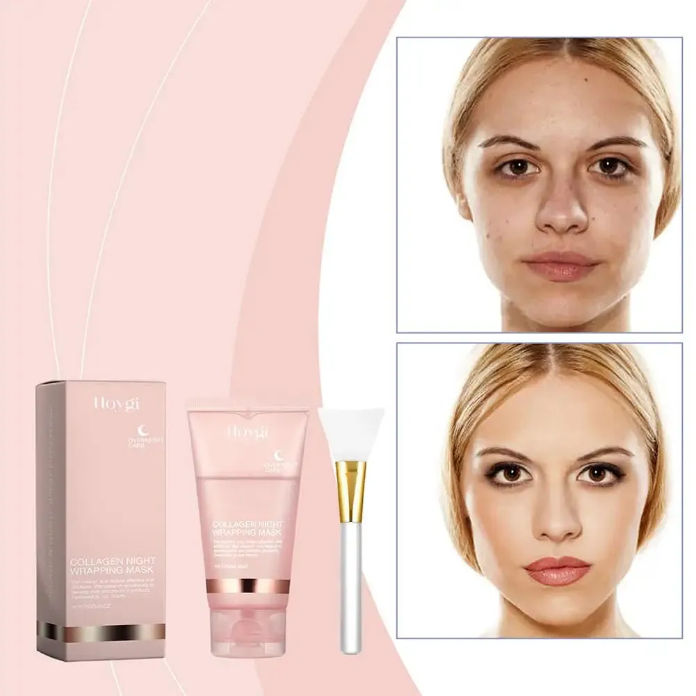 Collagen Overnight Wrapping Peel Off Facial Mask, Korean Collagen Night Wrapping Mask Deeply Hydrates Night Care Mask Cream 75ml