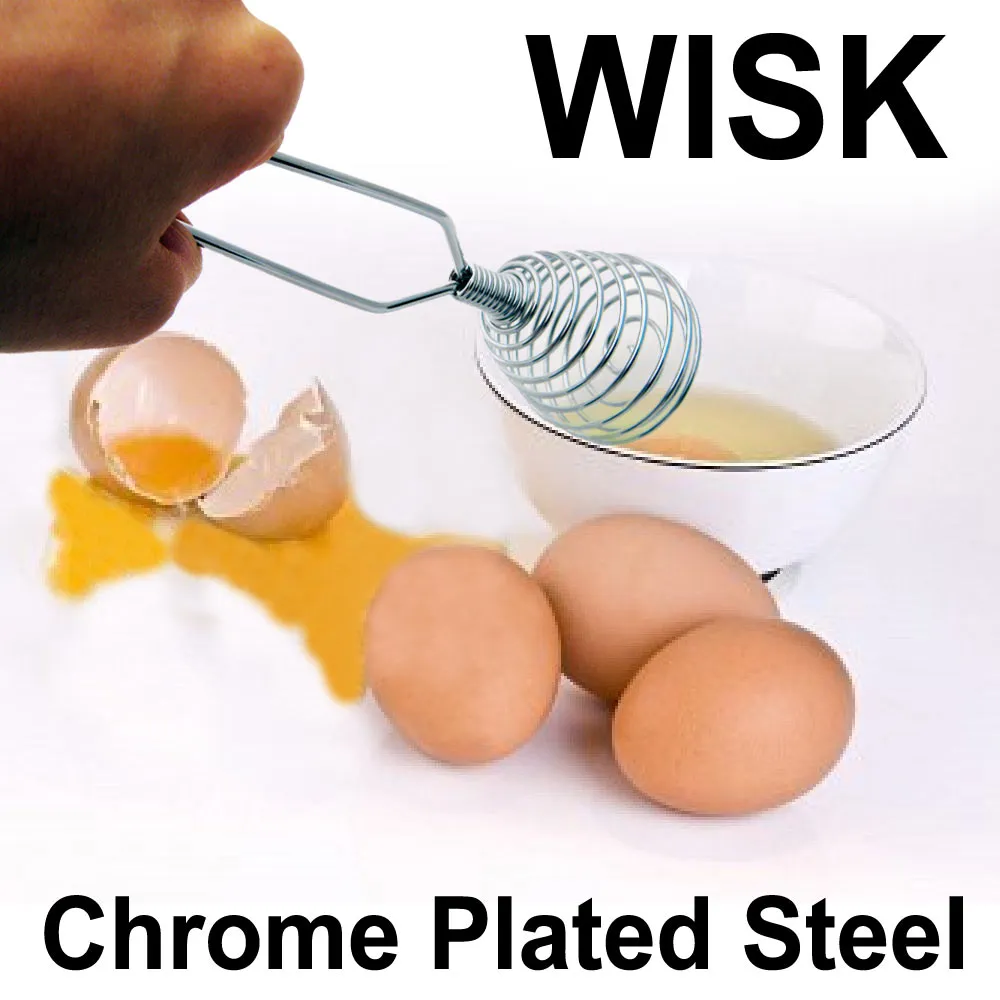 French Whisk Egg Beater Chrome Steel Coil Wire Whip Chef Hand Handle New Cook