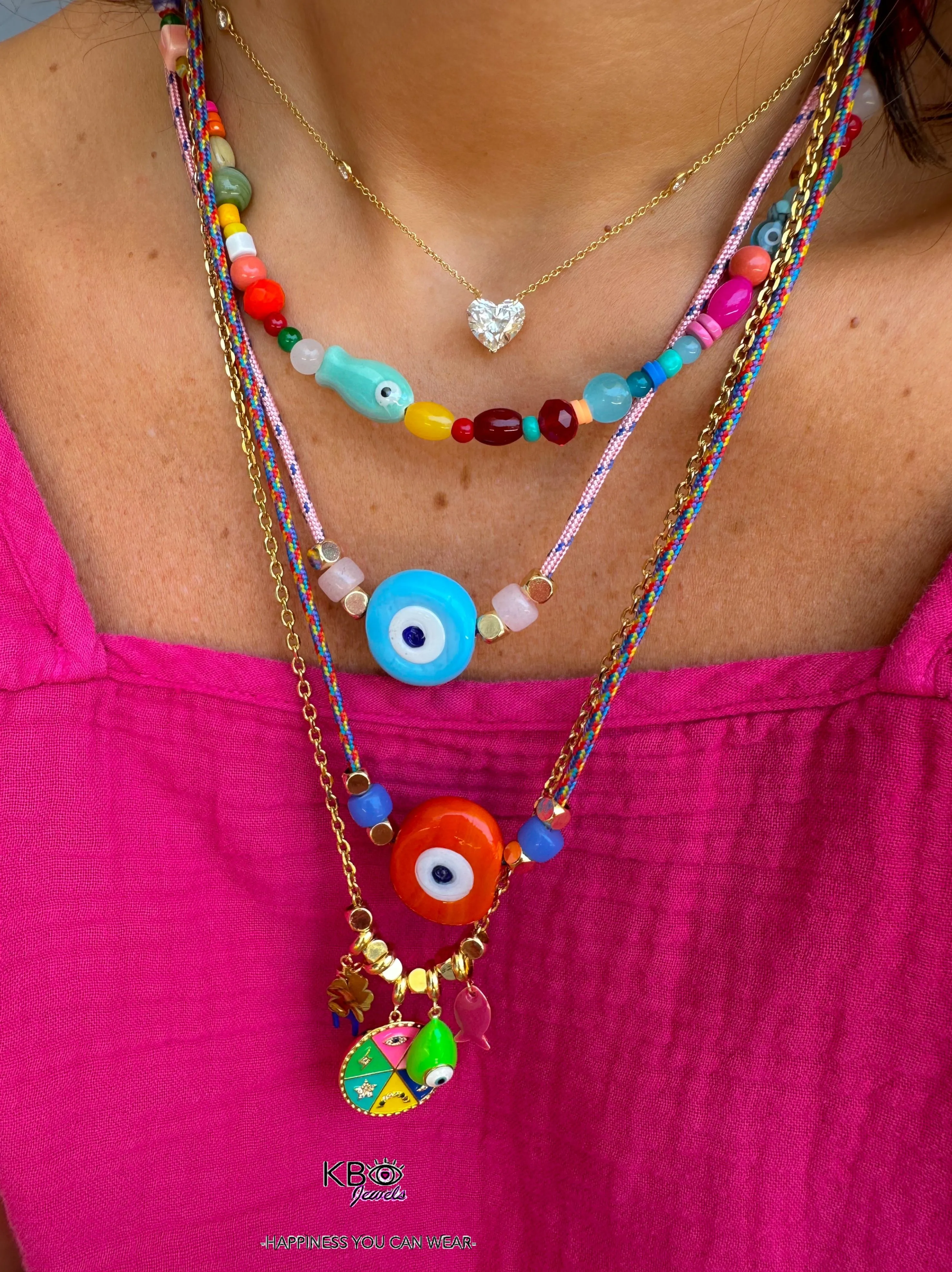 Greek eye rope necklace pink