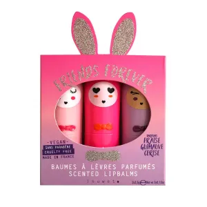 INUWET Bunny Lip Balm Friends Forever Trio Gift Set - Strawberry, Marshmallow & Cherry