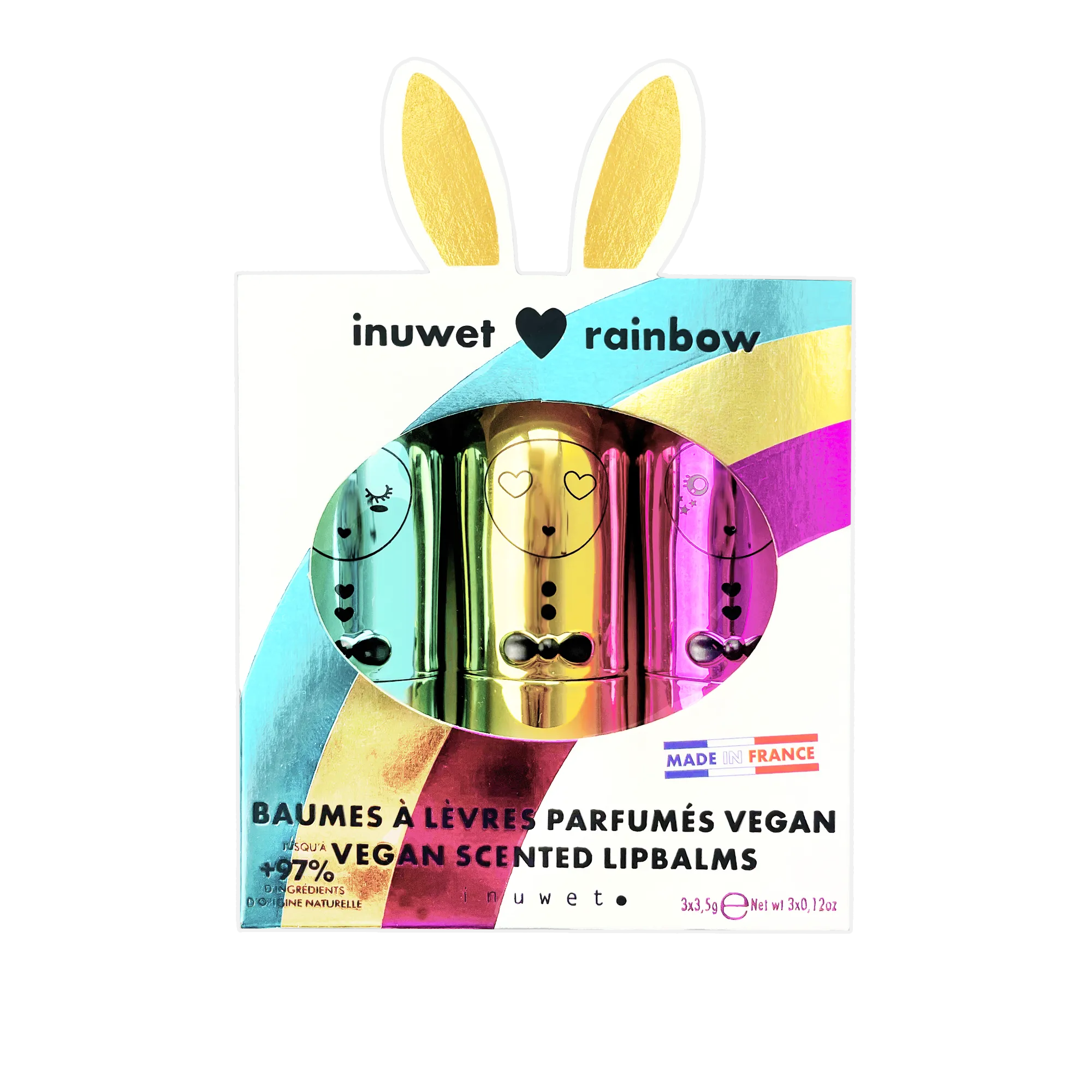 INUWET Bunny Lip Balm Metallic Rainbow Trio Gift Set - Cupcake/Cheesecake/Milkshake