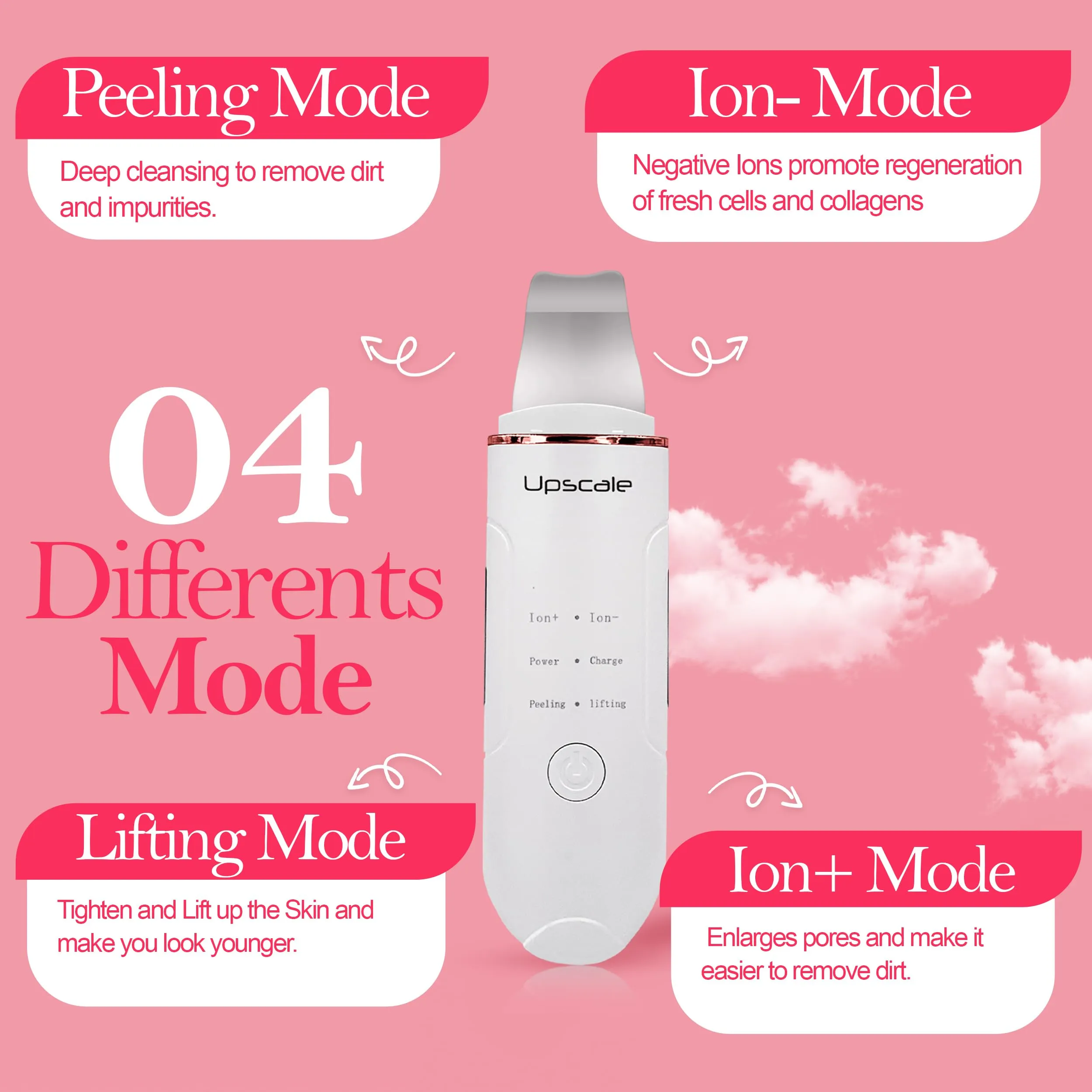 Upscale Ultrasonic Skin & Face Scrubber|Skin Spatula and Facial Exfoliation machine- White